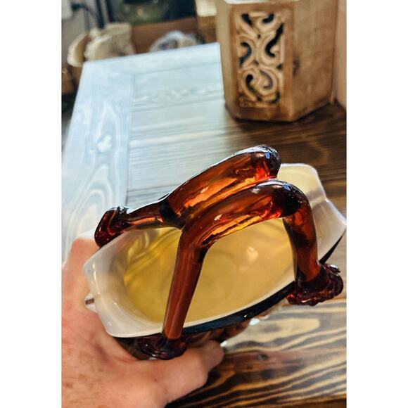 Mid 20th Century Hand Blown Art Glass Brown Black Animal print Applied Handle - Picture 6 of 6